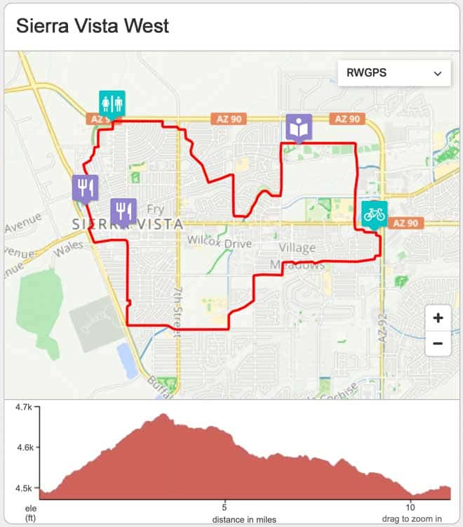 Sierra Vista West Bicycle Ride Map