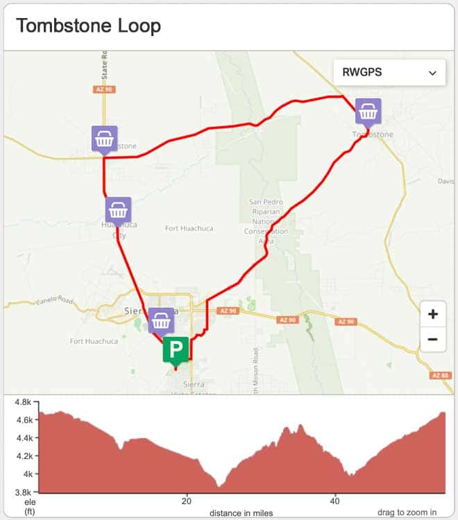 Tombstone Loop Bicycle Ride Map